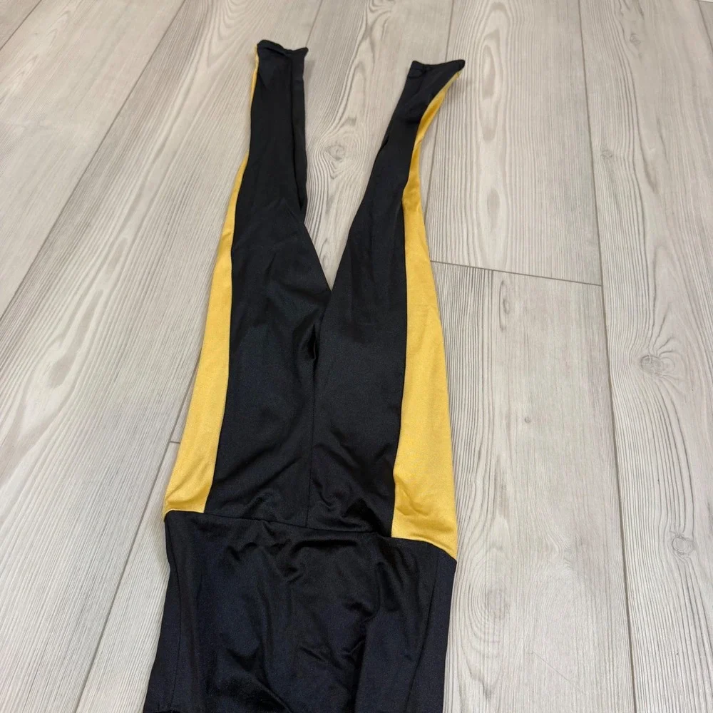 Weissman Girls Black Yellow Stripe Dance Unitard Jumpsuit 15471 SC Small Child